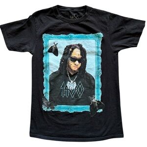 Black Graphic Tee with Blue Frame Design
